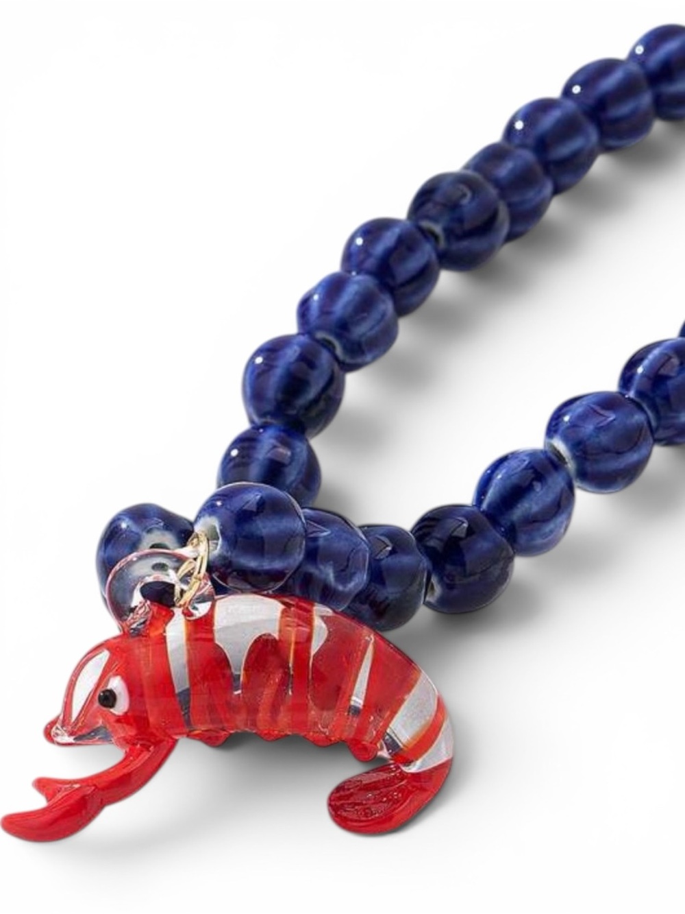 Blue Beaded Bracelet with Red Glass lobster Charm